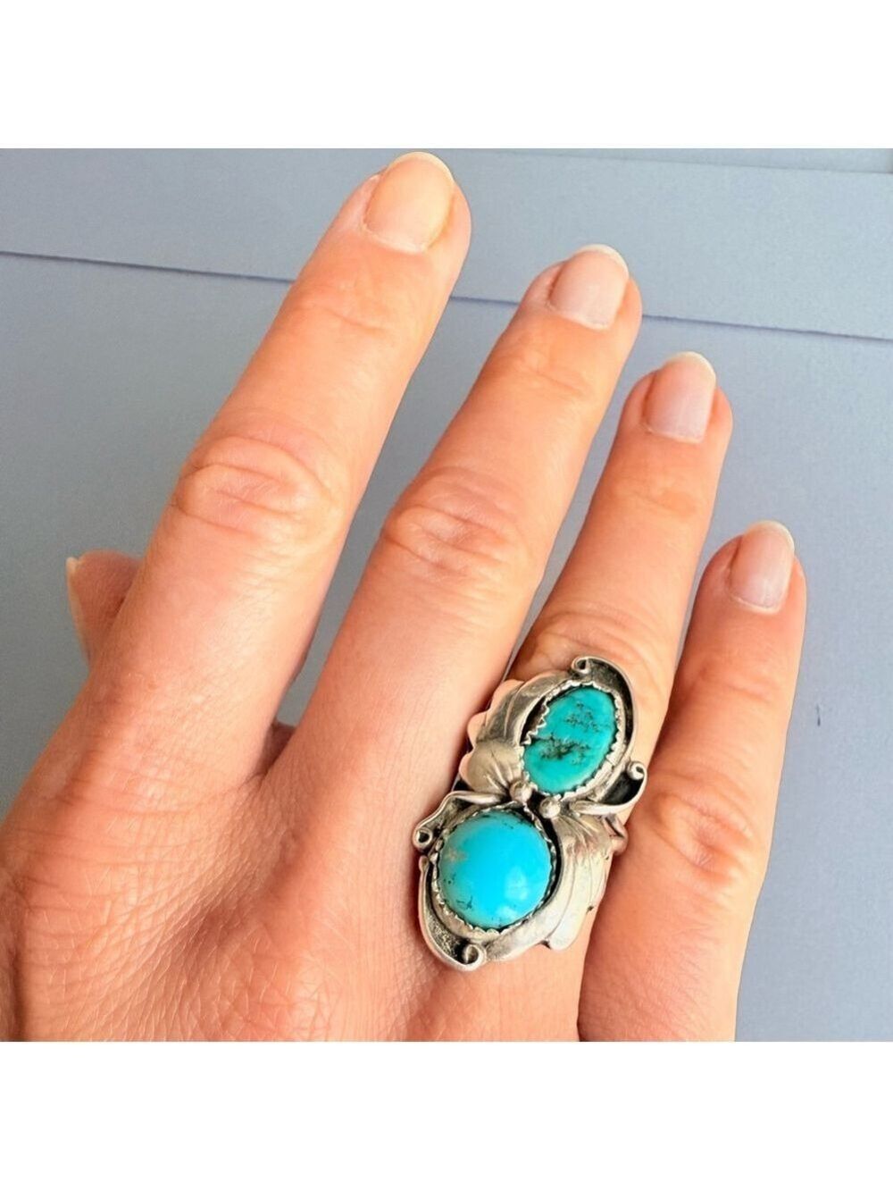 Native American Navajo American Turquoise Southwestern Sterling Silver Ring - Picture 5 of 9